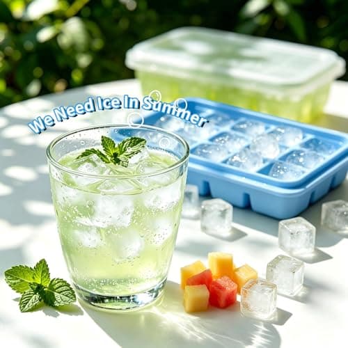 Azxb Ice Cube Trays with Lid, 1 Pack 15 Cubes Easy Release Stackable Flexible Silicone Ice Cube Trays for Freezer with Removable Silicone Lid, Ice Tray Molds for Baby Food, Whiskey, Cocktail, Coffee - Thumbnail 5