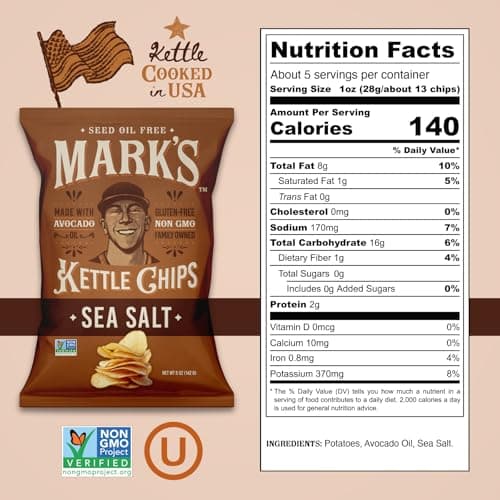 MARK’S Kettle Cooked Avocado Oil Potato Chips, Sea Salt – Gluten Free and Seed Oil Free | Sea Salt, 5 oz (Pack of 3) | Non-GMO Chips for Clean & Healthy Snacking - Thumbnail 3