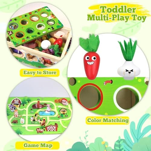 Montessori Toys for 1-3 Year Old Girls Boys|Birthday Gifts for 1 Year Old|Shape Sorting with Game Map|Wood Animal Farm Baby Toys for Baby 1+ 1-2 1st First Birthday Girl Easter Gifts - Thumbnail 5