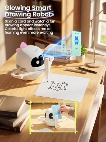 Grownsy Smart Drawing Robot for Kids, Light & Voice Guidance Education Toy with Scan, Doodle Bot with 150 Word Cards & 12 Color Pens, Montessori Painting Learning Toys for Kids Ages 3–8, Birthday Gift - Thumbnail 2