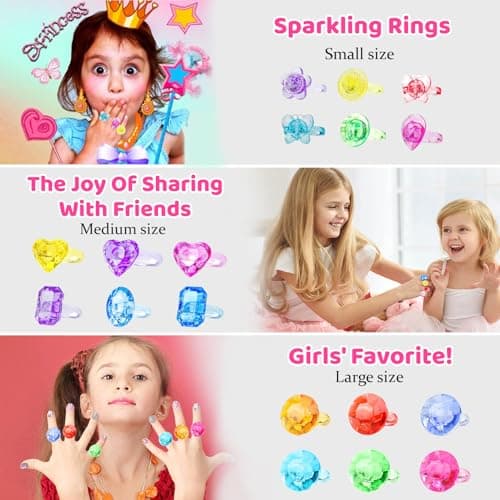 100pcs 3-Size Gem Diamond Rings Toys for kids&Unisex Adult,Bulk Plastic Ring Princess Party Favors Dress Up Jewel Ring,Goodie Bag Stuffers Fillers Carnival Prizes, Little Girl Christmas Birthday Gift - Thumbnail 5