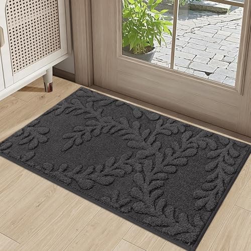 BEQHAUSE Door Mats 20”x32”, Non-Slip TPR Backing Entryway Doormat, Super Absorbent Welcome Mat for Front Door, Mud Shoes & Paws, Washable Entry Rugs, Dark Grey - Image 1