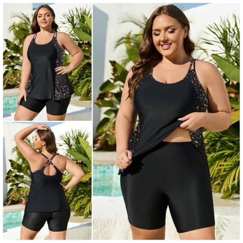 AOVDE Women's Plus Size Tankini Swimsuits: Two Piece Bathing Suits Tank Tops with Boy Shorts Flowy Swimwear for Curvy Women - Thumbnail 5