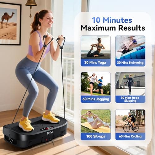 HTM Curved Vibration Plate Exercise Machine, Whole Body Shake Plate with 150W Motor & Resistance Band, 330lbs Weight Capacity, 120 Speeds, Low Noise Vibration Board for Weight Loss, Home Fitness - Thumbnail 3