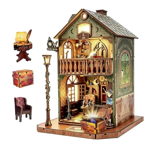 Book Nook Kit DIY Miniature House with LED Light, 3D Wooden Puzzle Owl Library Bookshelf Insert, DIY Craft Model Kit for Adults & Teens, Creative Bookshelf Decor Gift