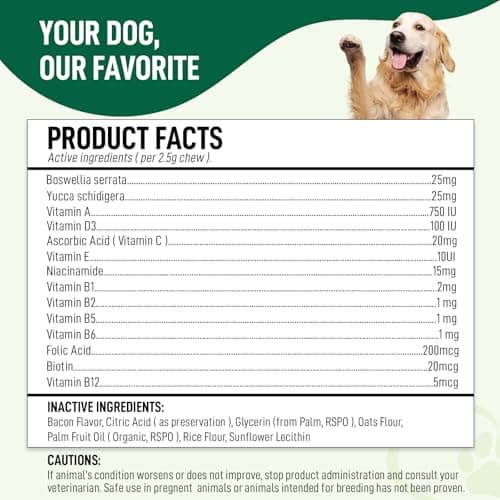 My Dog Sanctuary 14 in 1- Multivitamin for Dogs 120 Chews - Daily Support for Active & Aging Dogs Supplies/Vitamin A, D3, E, C, and B-Complex for Joint, Skin, Coat, Immune - Dog Multivitamin, Bacon - Thumbnail 4