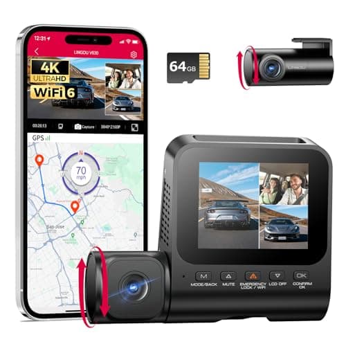 LINGDU 3 Channel 4K Dash Cam, Dash Camera for Cars, 4K+1080P+1080P Front Inside and Rear Triple Car Camera, Built-in WiFi 6 GPS, 24H Parking Mode, WDR Night Vision, Free 64GB Card V630 Dash Cam - Image 1