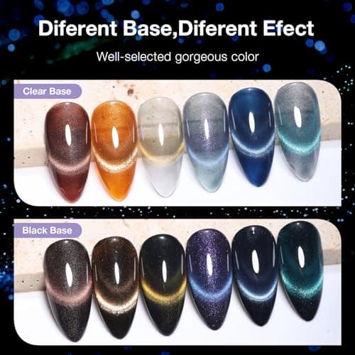 GELLAKTIK Cat Eye Gel Nail Polish Set, 6 Colors 12ML - 9D Glassy Holographic Glitter, Magnetic Nail Art Kit with Magnet, Soak off UV LED Gel for DIY Home Salon Manicure Gift for Women - Thumbnail 3