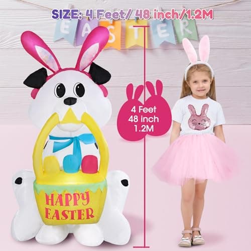GIFTFIND Easter Inflatables Dog Outdoor Decoration, 3.6FT Funny Dog with Bunny Ear & Basket, Bright Inflatable Yard Decoration Built in LED Lights Blow Ups Great for Patio Garden Lawn Holiday Decor - Thumbnail 4