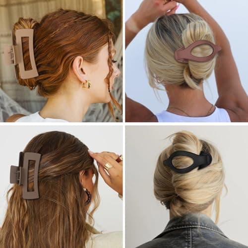 Hair Clips for Women 4.3 Inch Large Hair Claw Clips 8 pcs Square Claw Clips & Flat Hair Clips for Thick or Thin Hair French Concord Hair Barrettes Alligator Hair Accessories for Women (Dark Colorful) - Thumbnail 4