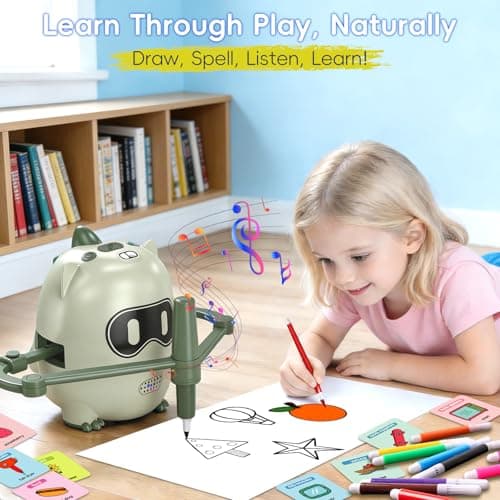 Drawing Robot for Kids with 200 Cards, Rechargeable 4-in-1 Draw/Learn/Spell/Music Interactive Educational Robot Drawing Machine Doodle Bot with 12 Color Pens for 3-8 Year Old Boys Girls Present - Thumbnail 6