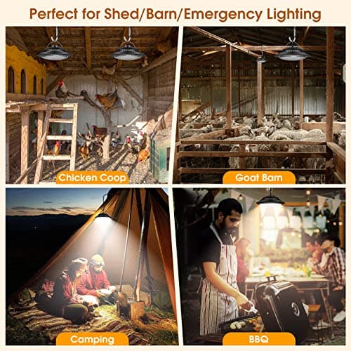 SunBonar Solar Shed Lights Indoor 2 Pack, 3200K/4000K/6000K Dimmable Daytime Available Pendant Lights Outdoor with ON Off Switch & Remote Solar Powered Hanging Chandelier Lights for Home Barn Garage - Thumbnail 4