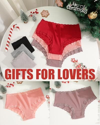 FINETOO Cotton Underwear for Women Sexy Boy Shorts Breathable Cheeky Lace Trim Panties Womens Underwear 6 Pack - Thumbnail 3