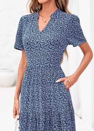 KIRUNDO Womens Floral Boho Flowy Maxi Dress, Navy Flower, Medium - Thumbnail 6