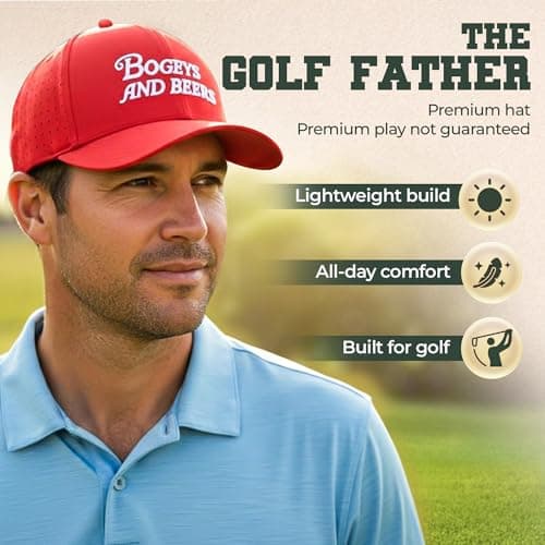 Bogeys and Beers Performance Golf Hat - Funny Golf Hat, Polyester/Spandex Blend, Adjustable Rope Snapback Cap - Breathable, Fitted for Men & Women - Red - Thumbnail 5