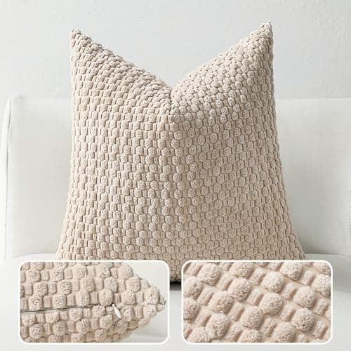 DCSKY Throw Pillow Covers 18x18，Pack of 2 Corduroy Decorative Throw Pillow Covers, Bohemian Style Home Decor for Sofa,Living Room,Couch Bed Decorative Throw Pillow Cover（Beige） - Thumbnail 3