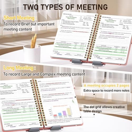 WEMATE Meeting Notebook for Work B5 (7"x10") - PU Leather Work Notebook with Agenda, Action Items & Notes - 200 Pages for Men&Women, Staff and Students, Meeting, Projects Planning -Rose Gold - Thumbnail 2