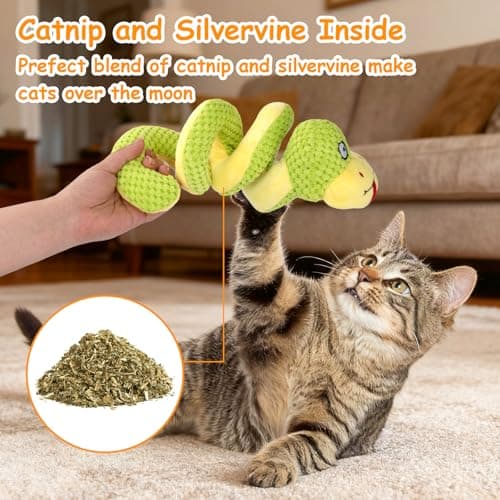 Retro Shaw 14" Large Crinkle Snake Cat Toy, Catnip & Silvervine Infused, Durable Chew Resistant Plush for Aggressive Chewers, Realistic Stuff Snake Interactive Kicker Toy for Large Indoor Cats - Thumbnail 5