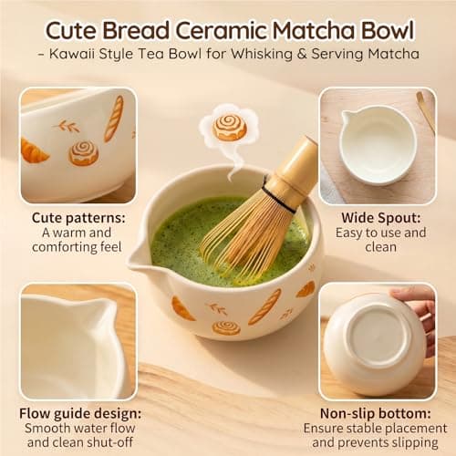 KOIMYSA Matcha Starter Kit, 6PCS Cute Whimsy Matcha Set with Ceramic Spout Bowl, Bamboo Whisk, Easy Matcha Making for Home Café, Beginners and Tea Lovers - Thumbnail 5