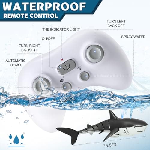 Playtigo 2.4Ghz Remote Control Shark Pool Toys for Boys Kids,Highly Realistic Shark Pool Toys for Kids,RC Boat Outdoor Water Toy with Light and Spray Water for Boys Girls Ages 6+ (with 2 Batteries) - Thumbnail 3