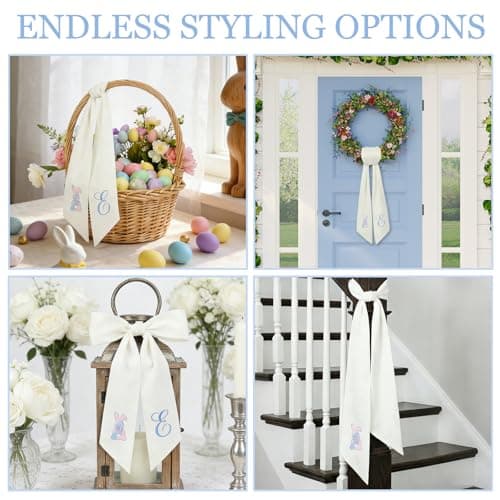 Easter Wreath Sash for Front Door (59" Long) - Embroidered [Bunny/Cross/Egg] Design Sash for Boxwood & Magnolia Wreaths - Elegant Spring Ribbon Decor with Heavy Drape, Wrinkle-Resistant & Washable - Thumbnail 2