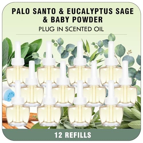 Plug Ins Refills Air Freshener - Palo Santo Eucalyptus & Sage,Baby Powder Scent -12 Count, Compatible with Air Wick & Glade Not Include Glade Plus - Image 1
