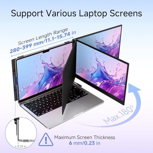 14" Laptop Screen Extender, 0.19" Ultra-Thin Laptop Monitor, Stable Damping Stand with 90° Rotation, 180° Rotation Dual Screen, Extra Compatible with Windows/Mac/Android/Switch/PS Fits 13"-17" Laptops - Thumbnail 6