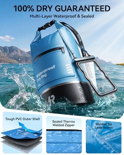 Rorhxia 10L Waterproof Dry Bag, [Upgraded Waterproof & Tearproof] with Bonus Phone Waterproof Case, Roll Top Floating Waterproof Storage Bag for Kayaking, Beach, Fishing, Gym, Camping Outdoor - Thumbnail 2