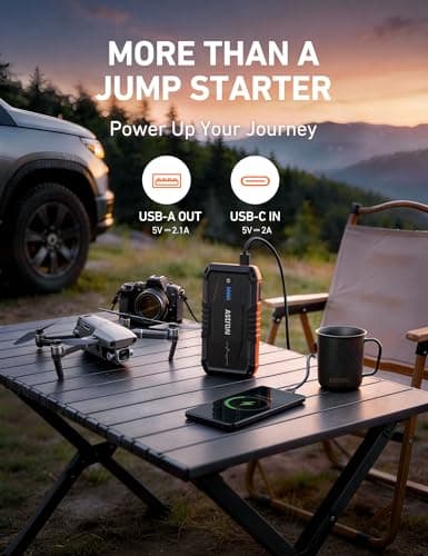AstroAI S8 Car Battery Jump Starter, Car Jumper Starter Battery Pack for Up to 6.0L Gas & 3.0L Diesel Engines, 12V Portable Jump Box with 3 Modes Flashlight and Jumper Cable (Orange) - Thumbnail 4