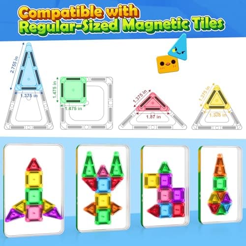 Soyee Mini Magnetic Tiles 60PCS Toddler Kids Toys Travel Set with Metal Tin Case, Portable STEM Building Blocks Kids Toy for 3 4 5 6 7 8 Year Old Boys & Girls, Educational Toddler Kids - Thumbnail 5