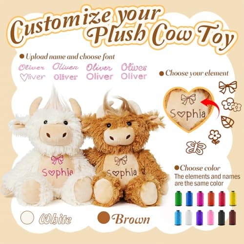 MYPHNEX Personalized Highland Cow Stuffed Animal for Girls, Custom Plush Highland Cow Baby Stuff with Name, Toys for 1 2 3 Year Old Baby Girl Boy, Customized Birthday Gifts for Infant Toddler Newborn - Thumbnail 6