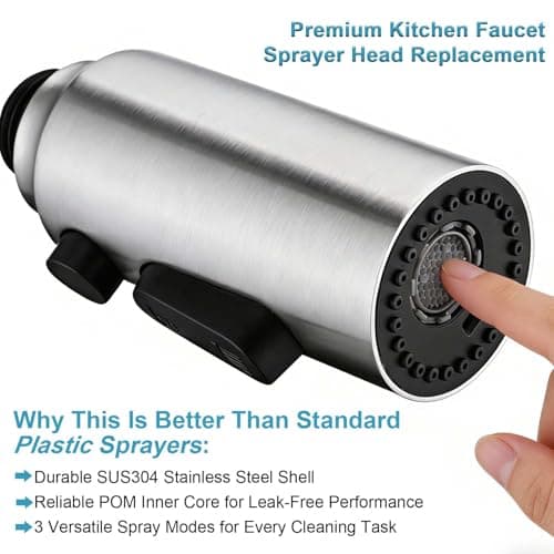 Metal Kitchen Faucet Head Replacement, 3-Function Pull Down Spray Head for Kitchen Faucet, High Pressure Sink Spray Nozzle with 9 Adapters Compatible with Most Faucets, Brushed Nickel - Thumbnail 2