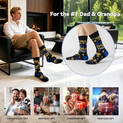 Funny Dad Socks Gift for Father’s Day, Best Dad Ever Novelty Mens Dress Socks, Seamless Cotton Crazy Socks for Dad - Thumbnail 3