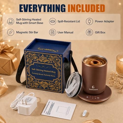 Self Heated Stirring Coffee Mug, 10oz Auto Mixing Cup with Warmer, Brown - Thumbnail 6