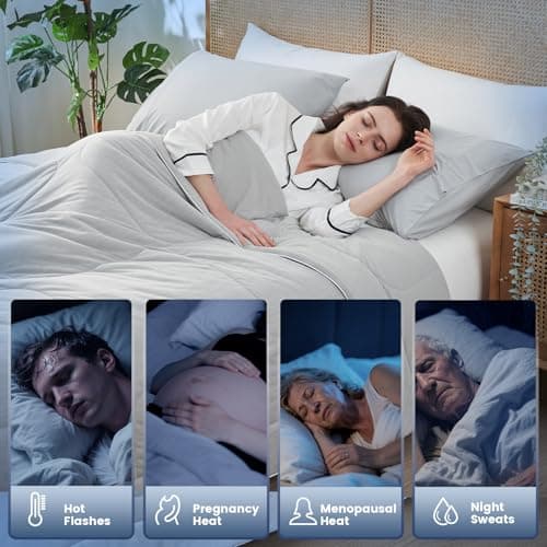 Amélie Home Cooling Comforter Twin Size, Dual-Sided Lightweight Cooling Blanket for Hot Sleepers, Q-Max 0.43 Breathable Cooling Quilt for Night Sweats, 68" x 90", Heather Cool Grey - Thumbnail 5