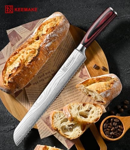 KEEMAKE 10 Inch Bread Knife for Homemade Bread - Ultra Sharp for Serrated Sourdough, Crusty Artisan Loaves, Bagels & Cake, High Carbon Stainless Steel Slicing Knife with Cover & Mom Gift Box - Thumbnail 6