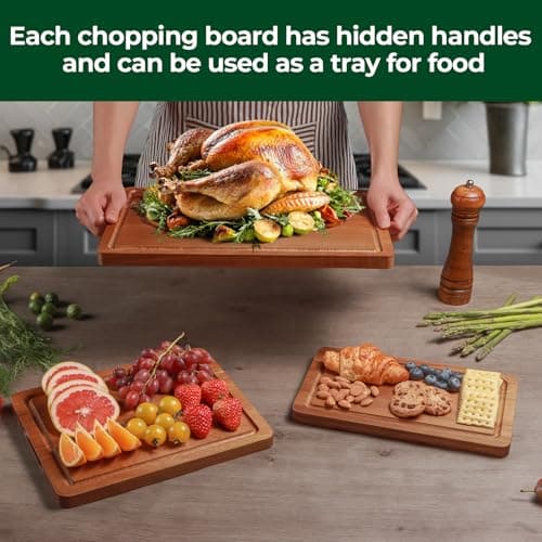 Wood Cutting Boards for Kitchen, Acacia Wooden Cutting Board Set, Charcuterie Board, Large Solid Chopping Board for Meat, Cheese, Fruit, Vegetables (set of 3) - Thumbnail 2