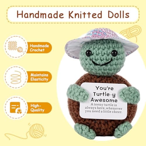 2 Pack Positive Crochet Animals Birthday Gifts for Women Men Includes Motivational Cards and a Wooden Base Cute Small Gift for Son Mom Dad Daughter Sister Friend Coworkers - Thumbnail 4