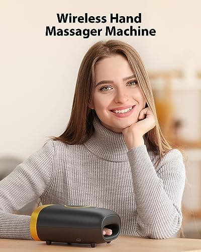 CINCOM Upgraded Hand Massager, Cordless Hand Massager with Heat and Compression for Arthritis, Carpal Tunnel and Stiff Joints, Fathers Mothers Day Gifts (Black & Yellow) - Thumbnail 5