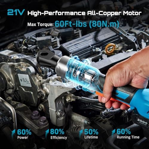 Seesii 3/8" Cordless Electric Ratchet Wrench, 60 ft-lbs (80Nm) High Torque, 21V Max, 2×2.0Ah Batteries, 0–300 RPM Variable Speed, Fast Charger, 10–17mm Socket Set, Extension Bar & Carry Case - Thumbnail 2