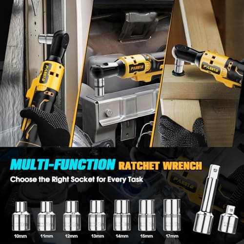 1/2 Inch Cordless Ratchet Wrench Compatible with DeWalt 20V Max Battery, 74Ft-Lbs (100N.m) High Torque, Brushless Motor, 0-400RPM Variable Speed, 7 Sockets, 1/2" to 3/8" Adapter, 3" Extension Bar - Thumbnail 6