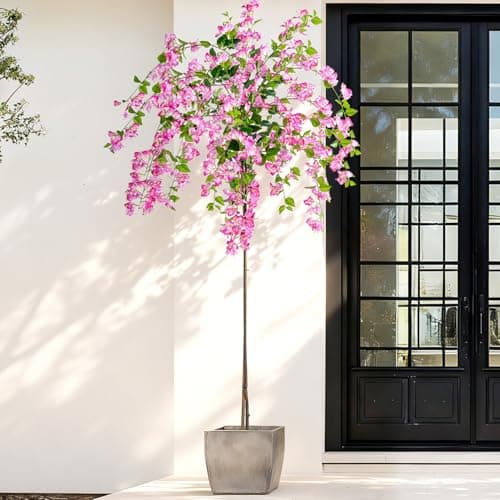 Erimda 7.2FT Artificial Bougainvillea Tree Artificial Tree Tall Potted Fake Bougainvillea Trees for Outdoor Indoor Lifelike Potted Faux Plants with Wood Trunk and Flowers Office Wedding Home Decor - Thumbnail 2