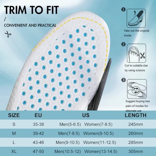 XINIFOOT 3 Pairs Breathable Shock Absorption Sport Shoe Insoles for Men&Women Elastic Soft Running Shoes Pad Replacement Insole (XL Men 10.5-12 / Women 13-14.5) - Thumbnail 5