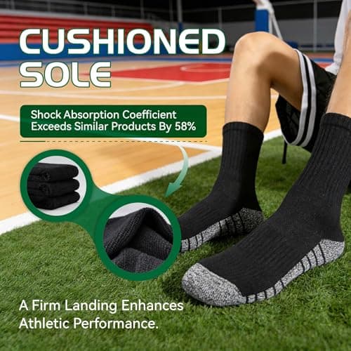 Black Socks for Men, Crew Socks for Men Athletic Feetures Cushioned with Arch Support Cotton Running Hiking Essentials Moisture Wicking,1-Pairs Premium Trial Pack - Thumbnail 2