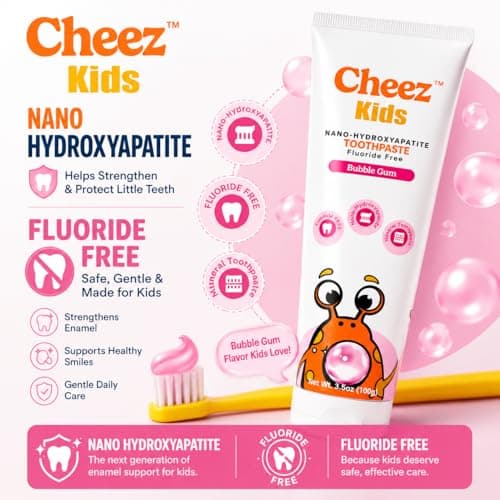 Cheez Oral Care Kids Nano Hydroxyapatite Toothpaste with Xylitol, Fluoride Free Safe to Swallow Mineral Toothpaste, Gentle Enamel Care, Bubble Gum Flavor - Thumbnail 2