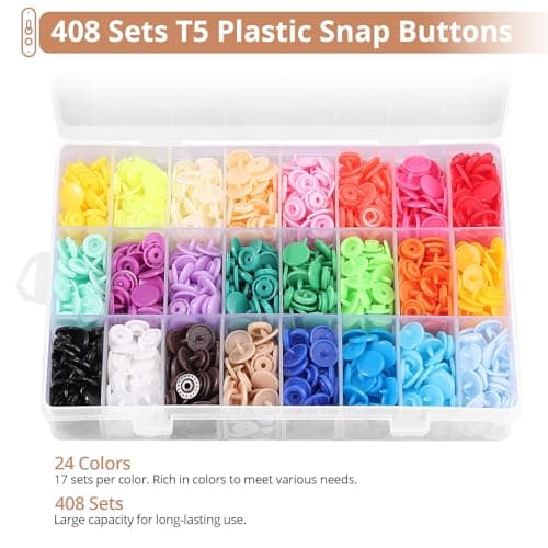 Kamtop Snaps and Snap Pliers Set, 408 Sets T5 Plastic Snap Buttons 24 Colors, Snap Fasteners Snap Press Pliers Snaps Starter Kit Snap Setter Tool for Clothes Sewing Bibs Rain Coat DIY Crafting - Thumbnail 4