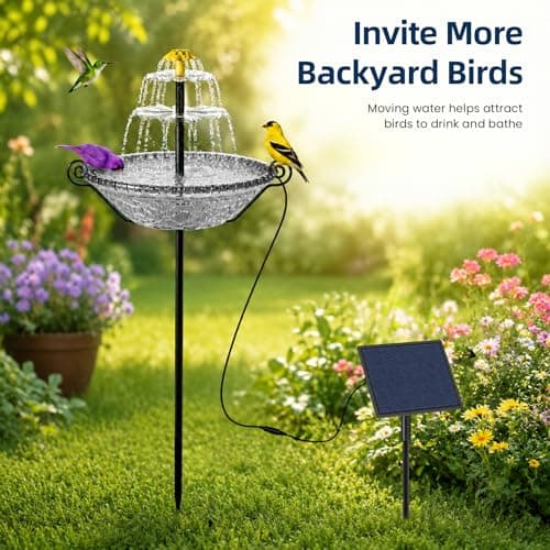 Bird Bath for Outside with Solar Fountain, Plastic Bowl on Metal Stake and Ground Stand, Freestanding Garden Accent for Yard and Patio (Gray(L)) - Thumbnail 3
