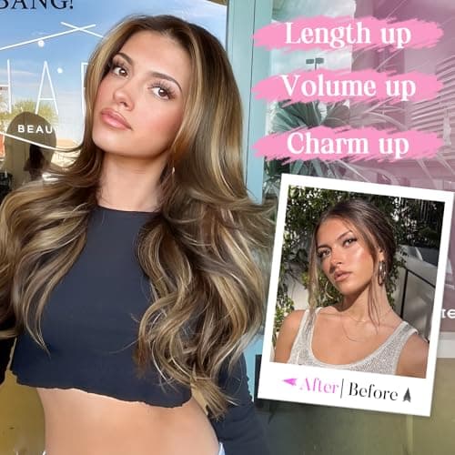 Invisible Wire Hair Extensions with Transparent Wire Adjustable Size 4 Secure Clips Long Wavy Secret Hairpiece 20 Inch for Women(Balayage Chocolate Brown to Caramel Blonde) - Thumbnail 4