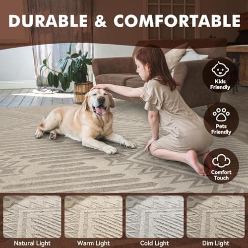 Boho Beige 5x7 Area Rugs Textured Tufted Rugs for Living Room Bedroom Nursery Rug-Carpet Washable Brown Neutral Modern Aztec Rug - Thumbnail 6