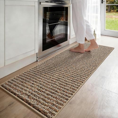 JSEI 17''x71'' Non-Slip Kitchen Runner Rug, Polypropylene Kitchen Mats, Machine Washable Absorbent and Stain Resistant Kitchen Rug, Carpet Mats with TPR Backing for Kitchen, Taupe